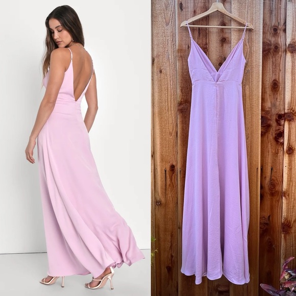 Light Pink Lilac Satin Backless Slip Maxi Dress 🌿🌿 - Picture 3 of 11